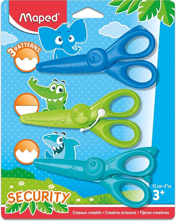 Maped - Scissors for Children - Kidi Craft Children's Scissors Set - Ideal for Learning to Cut - Safe Blades - 3 Designs with Different Cuts