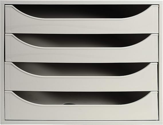Exacompta - Ref 228606D - Office ECOBOX Desktop Drawer Set - 348 x 284 x 234mm in Size, Suitable for A4+ Documents, 4 Drawer Set, Vertically Stackable - Grey