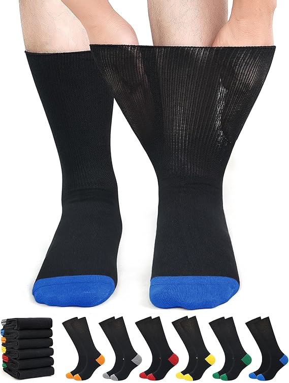 Diabetic Socks for Men and Women: Extra Wide Soft Top Cotton Crew Socks Breathable Seamless Loose Fitting for Swollen Feet and Ankles Diabetes Oedema Pregnancy Elderly Multipack