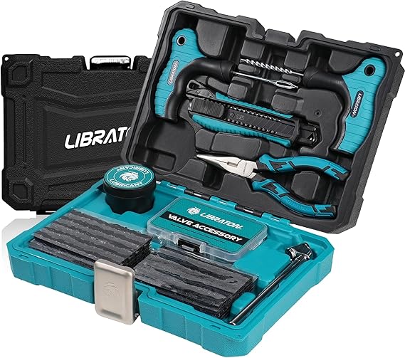 LIBRATON Tire Repair Kit, 78PCS Tire Plug Kit Professional Repair Tools | to Fix Punctures and Plug Patch Flats, Tubeless Tire Patch Kit for Car, Motorcycle, ATV, SUV, Truck, Tractor, Trailer
