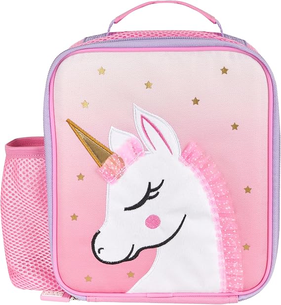 Polar Gear Unicorn Insulated Lunch Bag - 600D Polyester, Side Mesh Pocket, Carry Handle - Food Safe Reusable Thermal Cooler Keeps Food Warm/Cold for School, Snacks, Picnics - Pink Unicorn Design