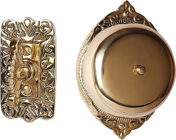 Twist Hand-Turn Solid Brass Wireless Mechanical Doorbell Chime in Polished Lacquered Finish Vintage Decorative Antique Victorian Door Bell with Easy Installation