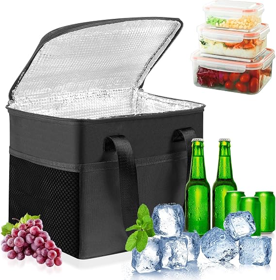 HOTUT Cooler Bag, 8L Insulated Lunch Bag, Picnic Bag, Reusable Leakproof Lunch Tote Bag with Side & Front Pockets, Insulated Picnic Lunch Bag, Dual Compartment Thermal Bag for Lunch/Work/School/Beach
