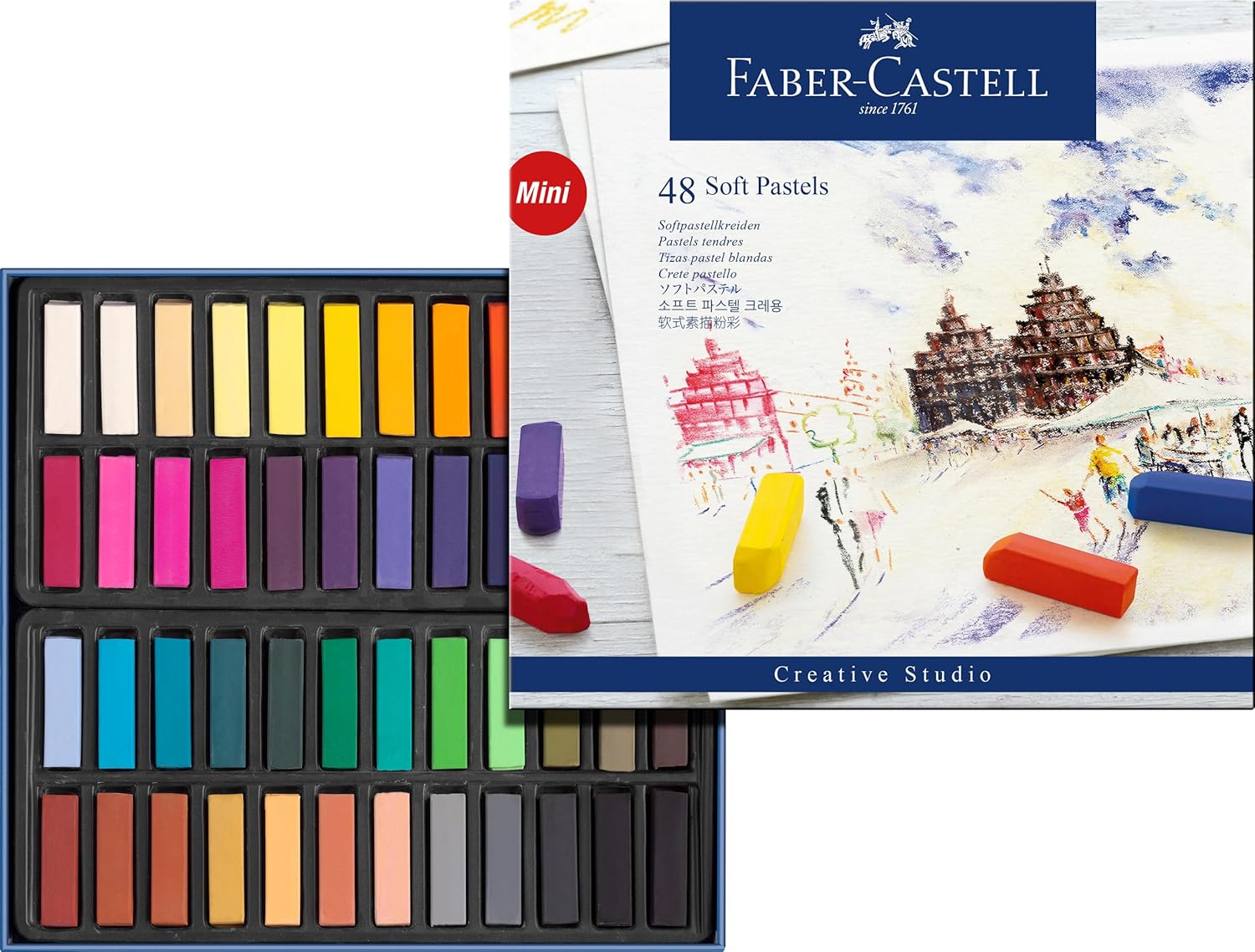 Faber Castell 128248 Soft Pastels, Set of 46 Colors, Paper Box, 128248
