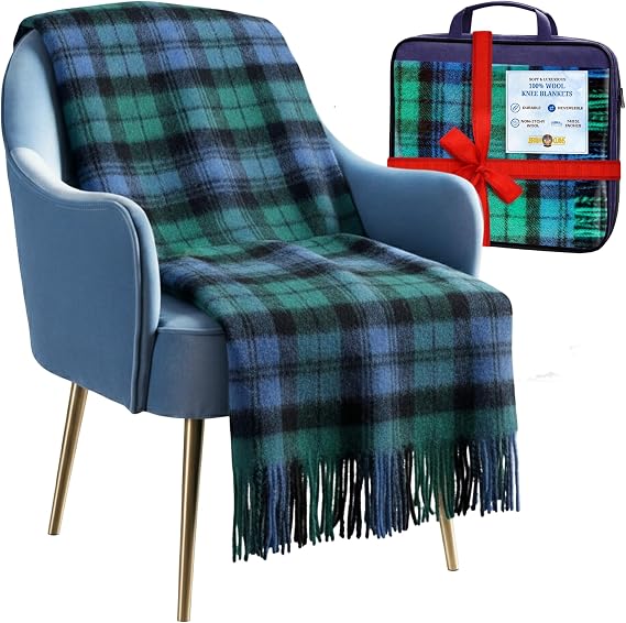 Luxurious Wool Knee blankets for elderly, Adults - 74x31" - Scottish tartans - Fringed edges, check Cosy sofa throws - Reading, Wheel chair, Travel - winter Blanket (Campbell Ancient Tartan)