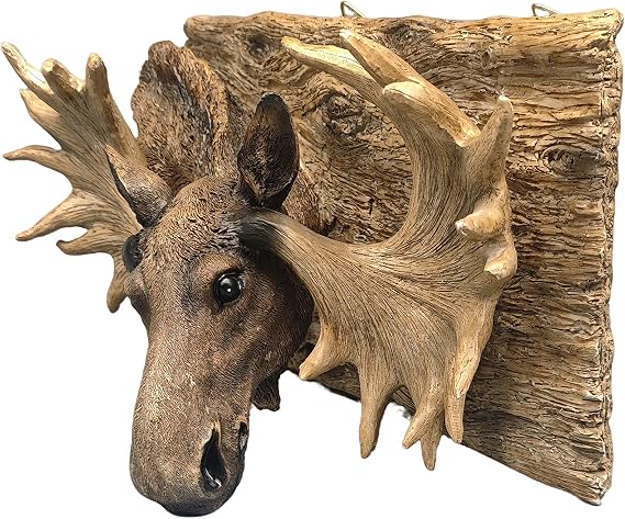 Moose Head Wall Decor - 12.6” Deer Head Wall Art Sculpture - Wall Mount Statue for Home - Rustic Decor for Living Room,Cabin&Office