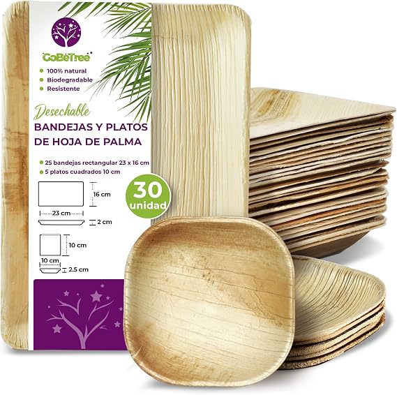 GoBeTree 25 Elegant Palm Leaf Disposable Plates 23 x 16 + 5 10 cm
