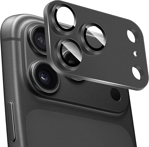 ZXZone iPhone 17 Pro用カメラレンズプロテクター、強力な粘着力のアルミニウム合金&サファイアガラス素材 落下保護 9H強化ガラスカメラカバースクリーン メタルリング ケースフレンドリー 傷防止 取り付け簡単 ブラック