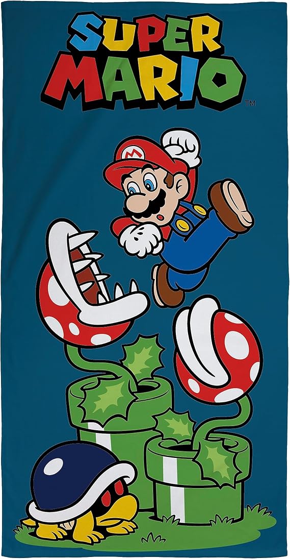 Character World Nintendo Super Mario Officially Licensed Kids Towel | Super Soft Feel, Leaping Design | Perfect The Home, Bath, Beach & Swimming Pool | One Size 70cm x 140cm