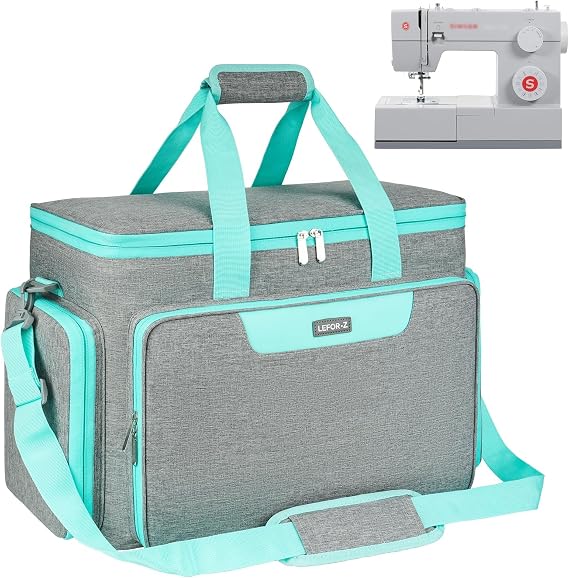 Sewing Machine Carrying Case Bag Compatible with Most Standard Singer,Brother,Janome with Multiple Storage Pockets,Travel Tote Bag with Shoulder Strap for Sewing Machine and Supplies(Grey/Green)