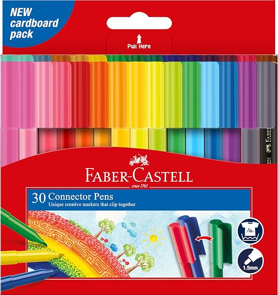 Faber-Castell Eğlenceli Keçeli Kalem 30 Renk, Geniş Renk Yelpazesi, Su Bazlı Mürekkep, Bağlanabilir Kapak, Çocuklar İçin Güvenli