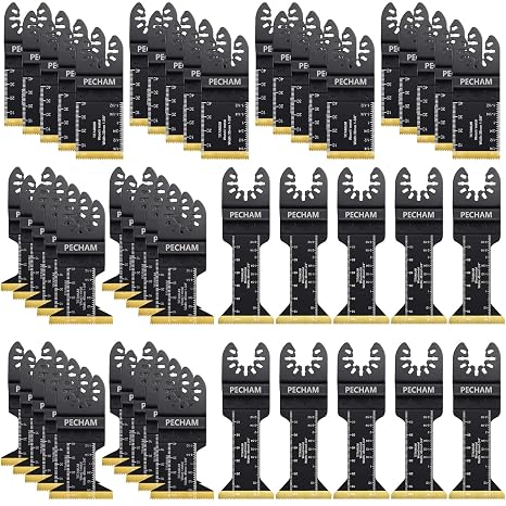 PECHAM 50PCS Titanium Oscillating tool Accessories, Universal Quick Release Multitool Blades Kit for Cutting for Hard Material Nails Wood Plastic Fit Dewalt Milwaukee More Oscillating Tools