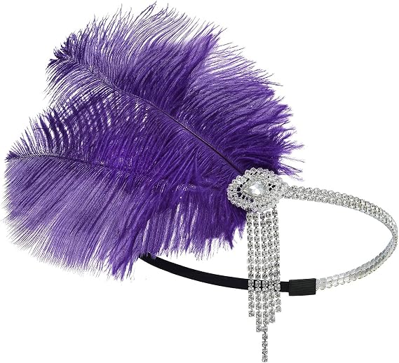 Flapper Headband, Feather Flapper Headbands 1920s Prom Queen Headpiece for Special EventWedding Engagement Night Headwear Hair Styling, Purple