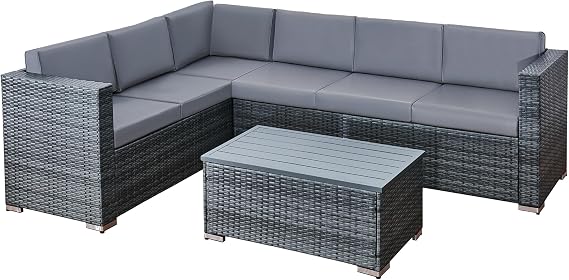 rattanstar 6 Seater Rattan Garden Furniture Sets, Outdoor Corner Sofa Set