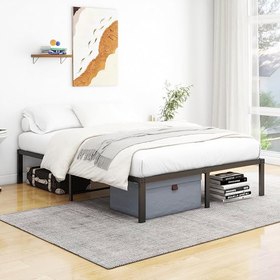King size Bed frame, Metal Bed 150x200 cm, 36 cm Height with Underbed storage, 5ft King Size Metal Platform Bed Frame with Steel Slat Support, Easy Assembly, Black