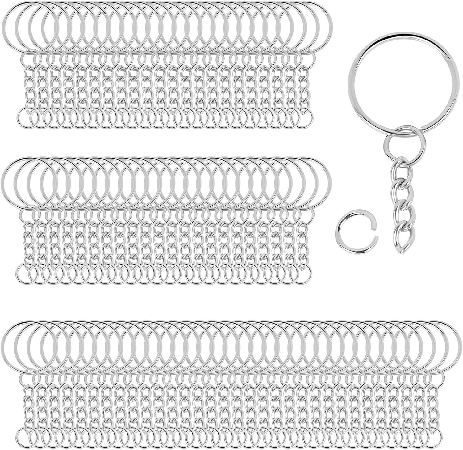 130 Pcs 25mm Keychain Ring Kit with Silver Chains & Jump Rings for DIY Keychain, Pendant, Making Crafts, Jewelry Making