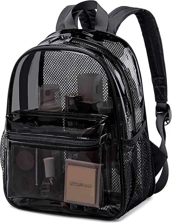 Clear Mini Backpack Lightweight See Through Bookbag Small Transparent Bag for School Work Sports Stadium Security