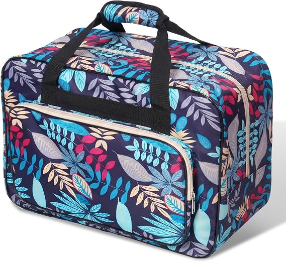 Universal Sewing Machine Bag, Water-Resistant Oxford Sewing Carrying Case with Accessory Pockets, Portable Storage Dust Cover Fits Most Standard Machines(Blue A)
