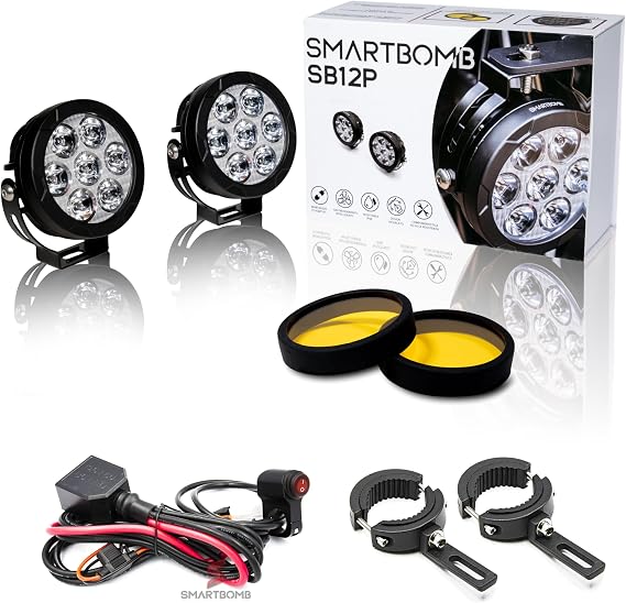 MOTORCYCLE LED HEADLIGHT KIT 120W DEEP IP68 12000LUMEN LED + TUBULAR ATTACHMENT BRACKETS 38mm 60mm + COMPLETE WIRING FUSE CONTROL UNIT BUTTON