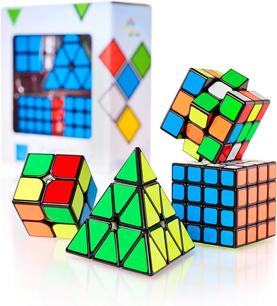 CUBIDI® Magic Cube Set - Magic Cube 3x3 + 2x2 + 4x4 + Pyraminx 3x3 – Type Los Angeles - Classic Look - Fidget Toy Set Anti Stress Sensory Toys for Kids & Adults - Present Set