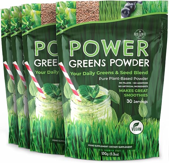 Super Greens Powder - 150g, 4 Pack - Immune Support - Food Supplement - Superfood Greens - Smoothie Mix for Shakes - Detox & Healthy Boost for Juice Beverages or Any Drink - by NextGenU