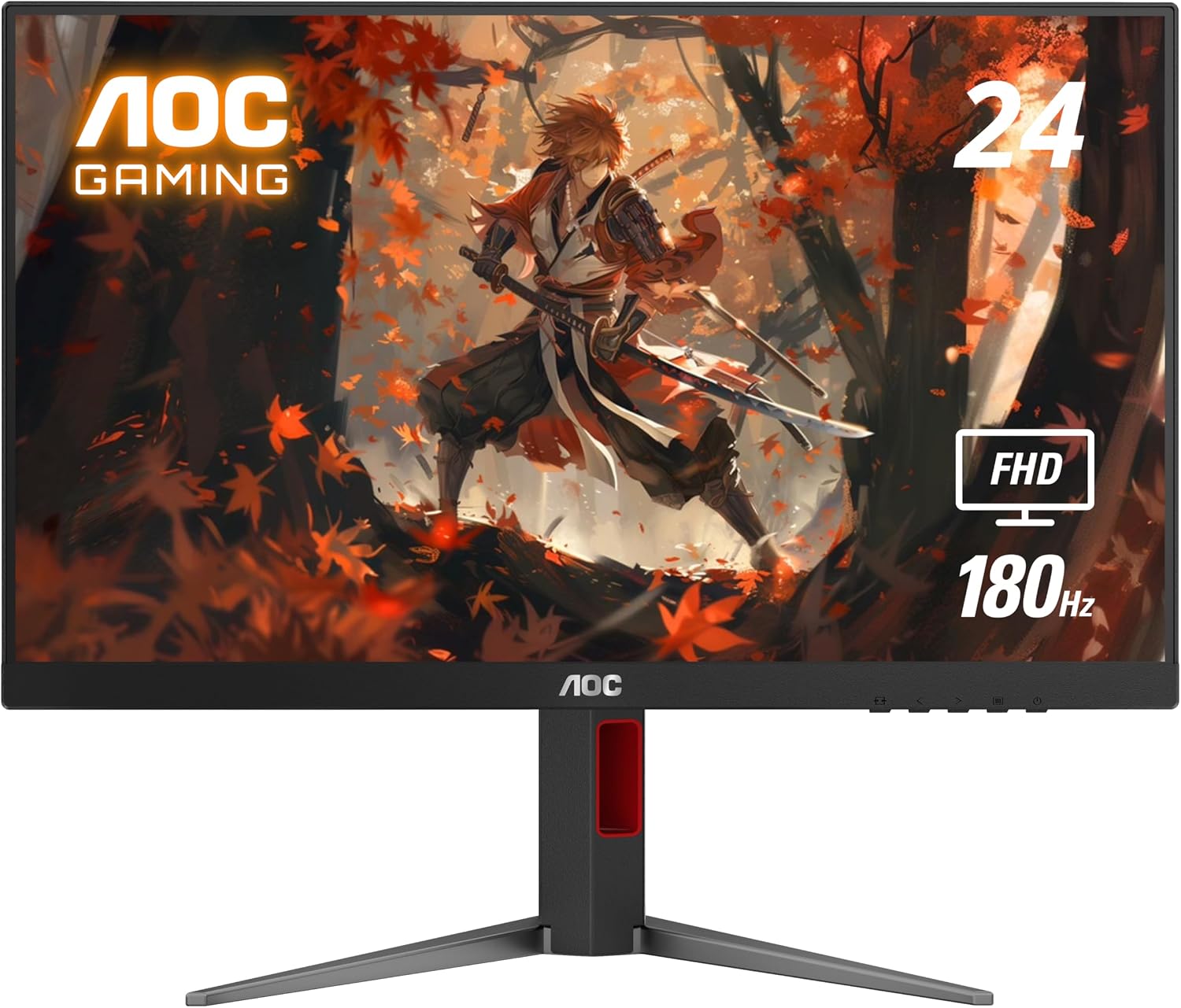 AOC 24G4 24" Gaming Monitor, 1920x1080 Full HD IPS Panel, 180Hz 1ms, 1x HDMI 2.0, 1x Display Port, Adaptive Sync, Audio Headphone Output, Ready