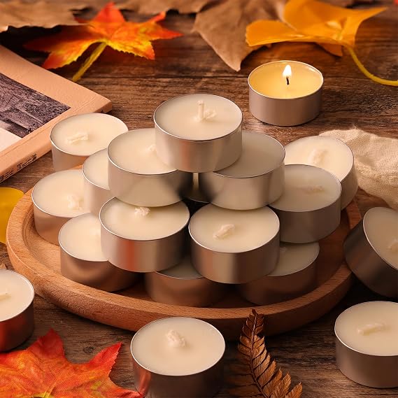 DEVI Soy Tea Lights Candles 50 Pack, Unscented White Tealight Candles Bulk-6 Hours Long Burning, Small Mini Tea Light Votive Candles-Burn Clean, Soy Wax Melts Emergency Tea Lights