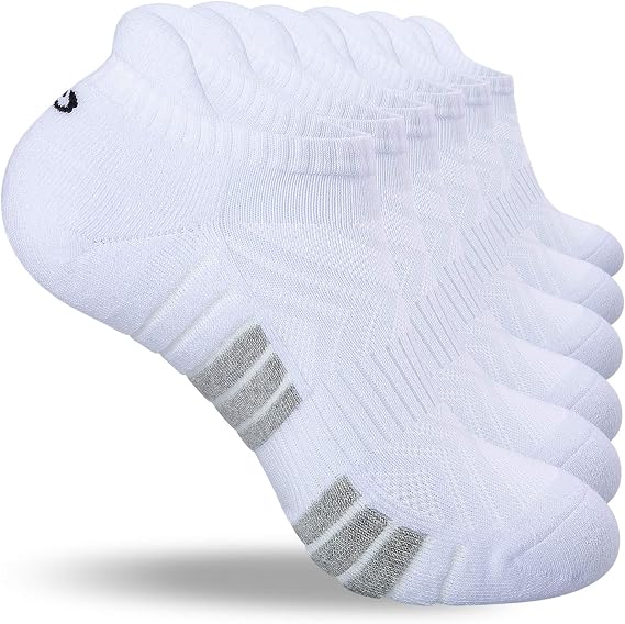 coskefy Running Socks Thick Cushion Ankle Anti-Blister Cotton Trainer Short Athletic Sports Socks for Men Women 6 Pairs