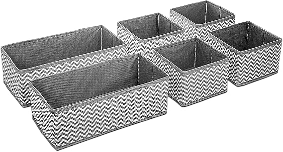 Canvas Storage Boxes Drawer Organiser for Clothes Storage, Foldable Storage Box to tidy Clothes, Socks, Ties, Underwear Organiser Wardrobe Storage Organiser Set of 6