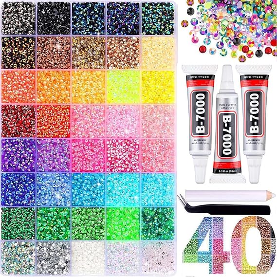 40000 Bedazzling Kit Rhinestones with 3 PCS Glues & Pen & Tweezers