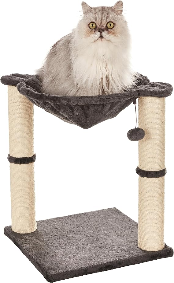 Amazon Basics Cat Tree Tower with Enclosure, Hammock, Bed and Scratching Post for Cats, 16x20x16 inches, Grey