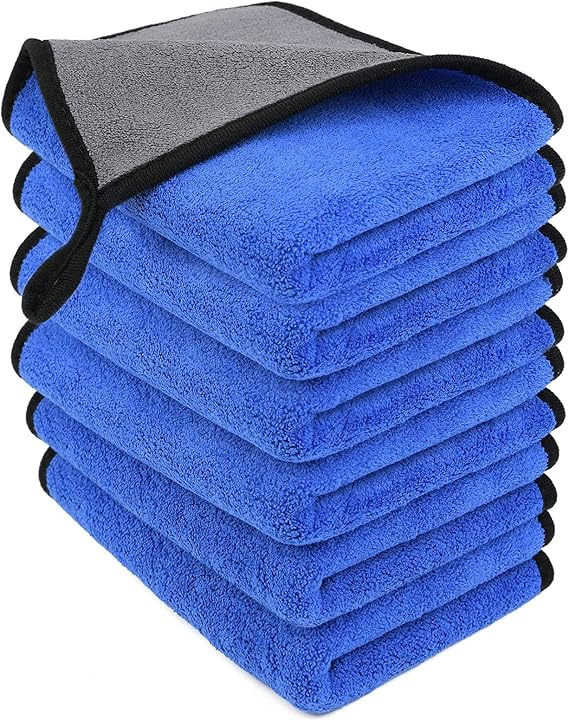 URAQT Microfiber Cleaning Cloths 6 Pack Thick Two Layer Lint Free Towel Super Absorbent Towel for Home and Car Wash, Drying and Detailing, 16x12 Inch