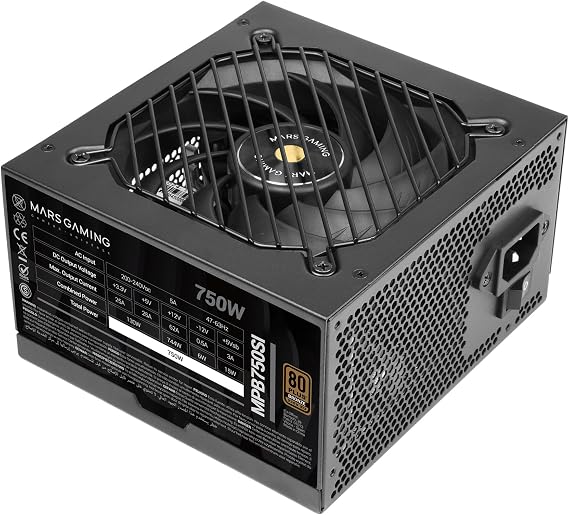 Mars Gaming MPB750SI, ATX 750W Power Supply, 80Plus Bronze 230V, 90% Efficiency, SI Extreme Silence Fan with Copper Core, AI2-RPM, DC-DC and SMD Technologies, Black