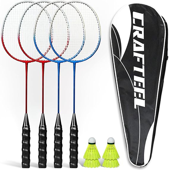 Badminton Rackets Set of 4, Badminton Set for 4 Player, 4 Rackets for Outdoor Backyard Games