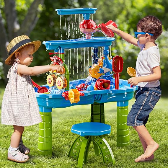 3-Tier Water Table for Kids Toddlers Ages 2 3+ 4-8, Outdoor Summer Beach Sensory Play Activity Toys, Water Pool Table, Birthday Gifts for Boys Girls