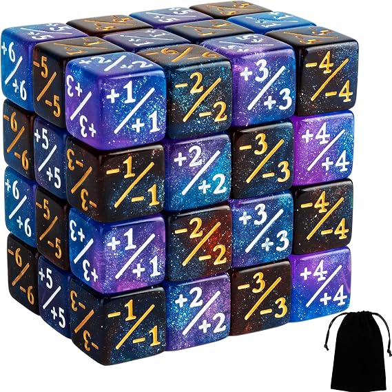 Lamjam 48 ADET Magic The Gathering Token Zar Sayaçları Mermer Küp D6 Zar Parıltılı Yıldızlı Gökyüzü Zar CCG Yaratık İstatistikleri Kart Oyun MTG Aksesuarı (2 Renk Karışık)