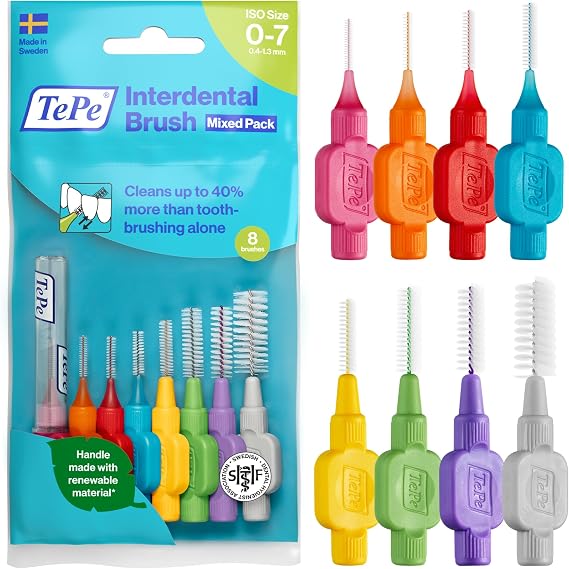 TePe Arayüz Fırçası, Orijinal, Karışık Paket, 0.4-1.3mm/ISO 0-7, 8 adet
