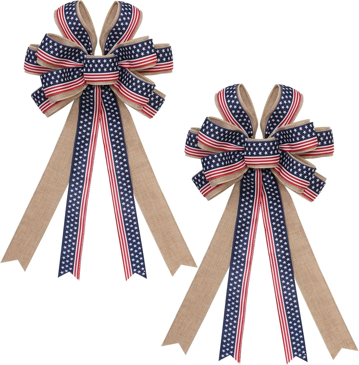 JiaLeiXi 4th of July Decorations, 2PCS Patriotic Red Blue Linen Bow Front Door Wreath Decor, for Independence Day Memorial Day Veterans Day Indoor/Outdoor Home Party Bows Decorations.