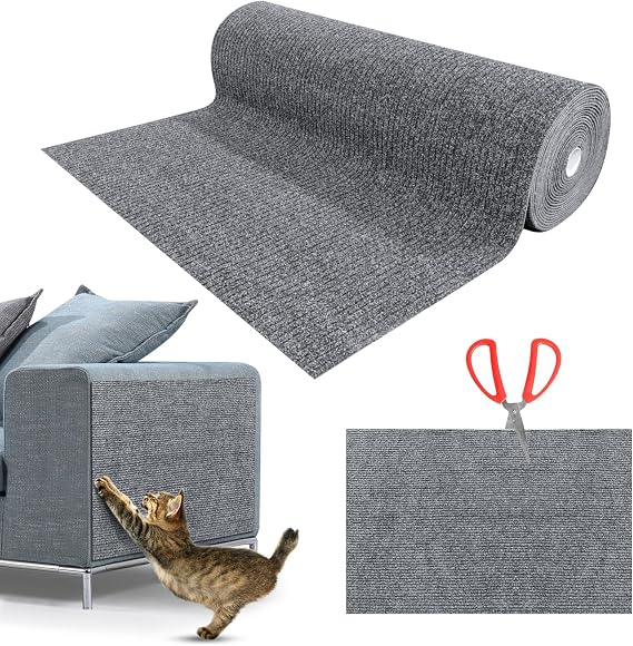 Scratching Mat for Cats, Sofa Protector Cats Scratch, Scratching Mat for Cats with Self-Adhesive, DIY Climbing Cat Scratcher, Self-Adhesive Carpet for Cats to Protect Carpets and Light Grey