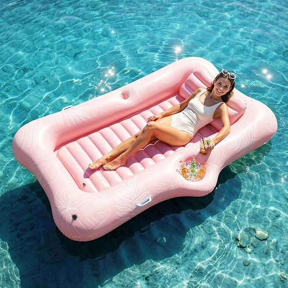 HeySplash Inflatable Pool Floats, Tanning Pool Lounger With Headrest & Cup Holder, Extra Large Pool Inflatables Floaties Pool Toy Summer Beach Party Swimming Floaty Bed
