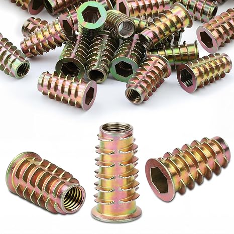 30 PCS Threaded Inserts M6 (6MM) X 15MM Threaded Inserts for Wood M6 Threaded Insert Premium Zinc Alloy Insert Nuts Hex Drive Head for Wood Furniture Carpenter DIY and Many Project
