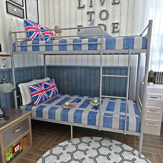 Bunk Beds Triple Modern Sleeper Beds, 3FT Single Double Metal Bed Frame for Adult and Childrens - Silvery