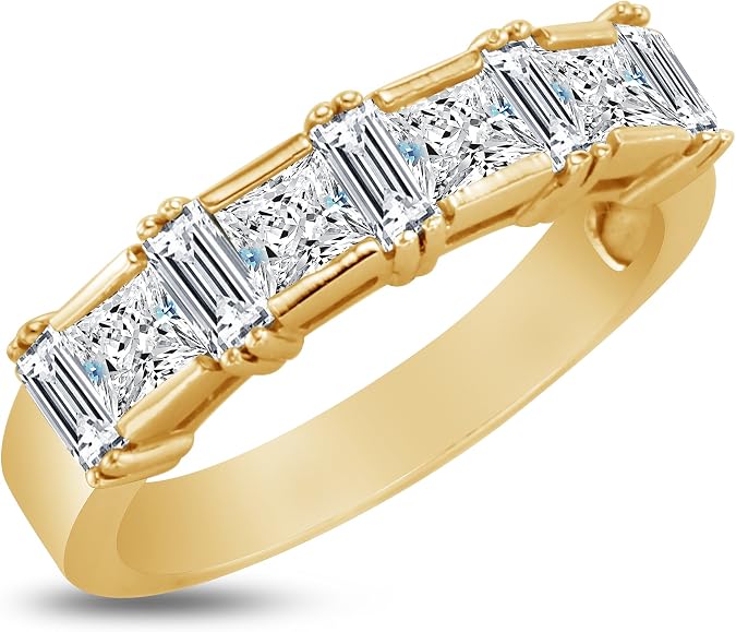 3.5mm Solid 14k White OR Yellow Gold Princess Cut CZ Cubic Zirconia Womens Ladies Wedding Band Ring (1.0 cttw.), 14k Yellow Gold,Gold,Zirconia, Cubic Zirconia