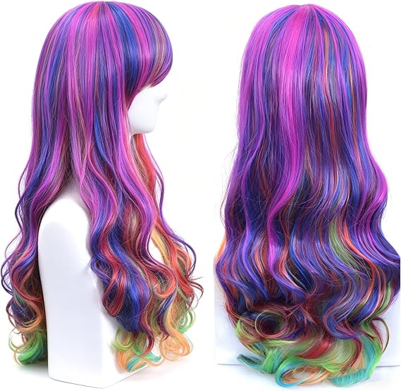 Rainbow Wig for Women- 65cm Crazy Wig for Women Long Hair, Perfect for Cosplay Parties, Party Performances Themed, Events Costume Events & Festival Outfits