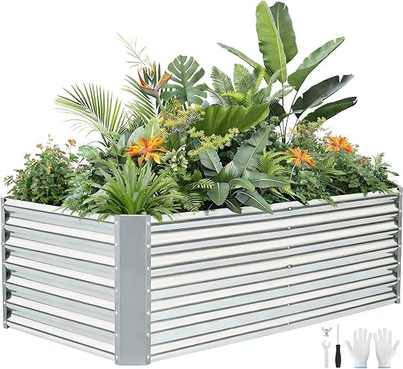 Galvanized Raised Bed,180x90x60cm Planter Box,Silver-1Pcs