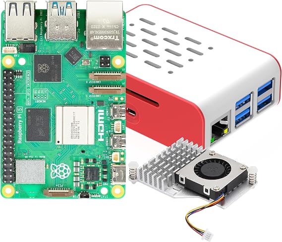 iRasptek basic kit for Raspberry Pi 5 4GB RAM with Red&White Case and Active Cooler