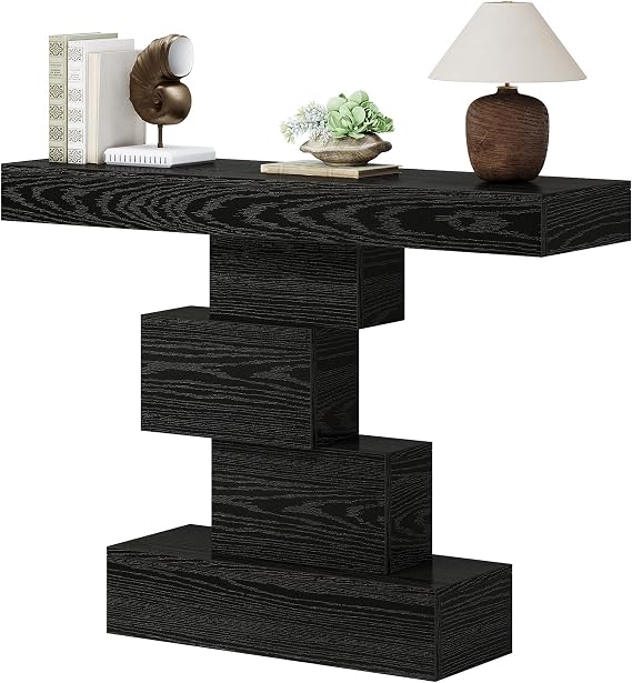 Tribesigns Rustic Console Table 108cm, Slim Wood Sofa Table Behind Couch with Space-Saving Geometric Base, Entryway Hallway Table for Living Room, Hallway, Entrance - Black