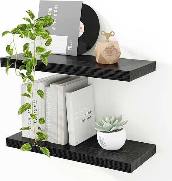 Feihorrm 40cm Floating Shelves for Wall, 23.5cm Deep Black Shelves