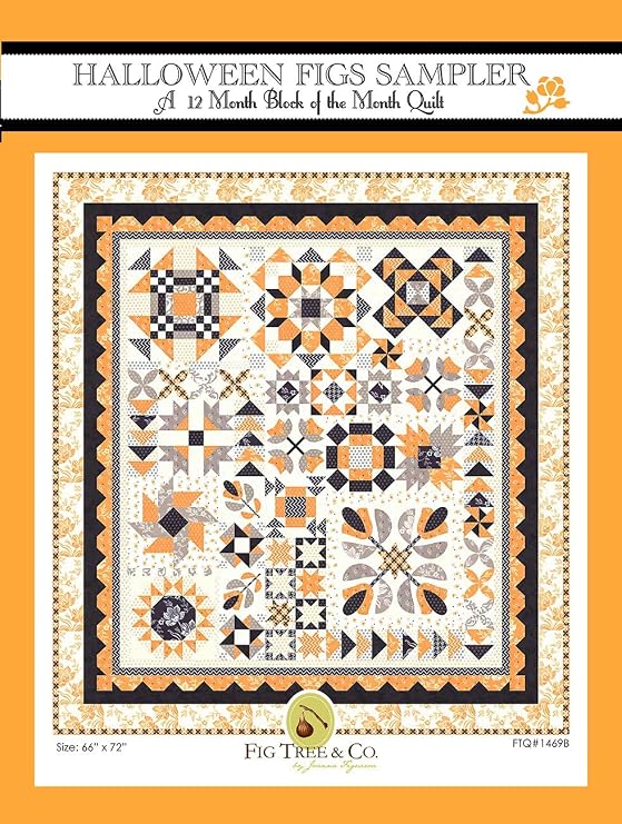 Fig Tree Quilts Pattern, Black, Cream, Orange, Grey