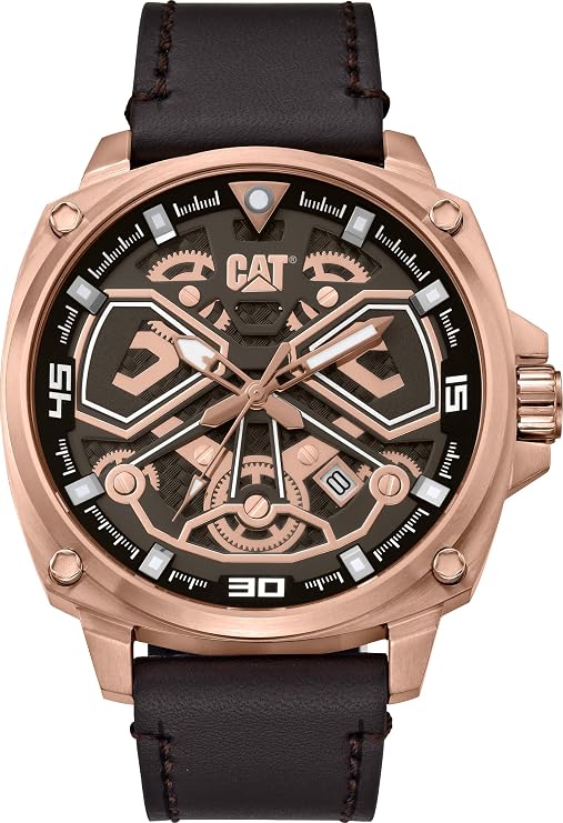 CAT Utility Brown/Rose Gold Men Watch, 44 mm case, Stainless Steel case, Brown Leather Strap, Black/Rose Gold dial (NP.161.35.139)(Brown/Rose Gold)